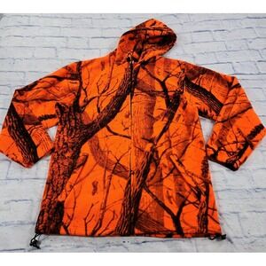 Winchester MENS M Orange Treebark Camo Zip Fleece Hoodie Hunting Jacket VINTAGE